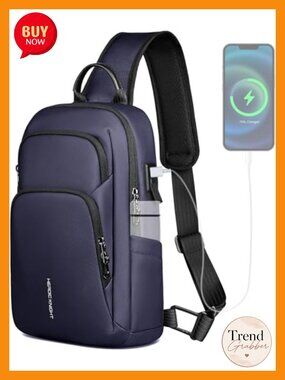 Waterproof Utility Crossbody Sling Bag with USB Charging Port for Men